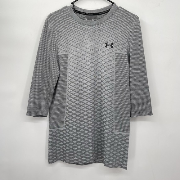 Under Armour HeatGear‎ Seamless Shirt Men's Small Fitted 3/4 Sleeves Logo - Picture 1 of 5